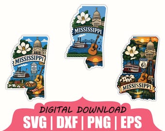 Pegatina con mapa del estado de Mississippi (Svg, Dxf, Png)