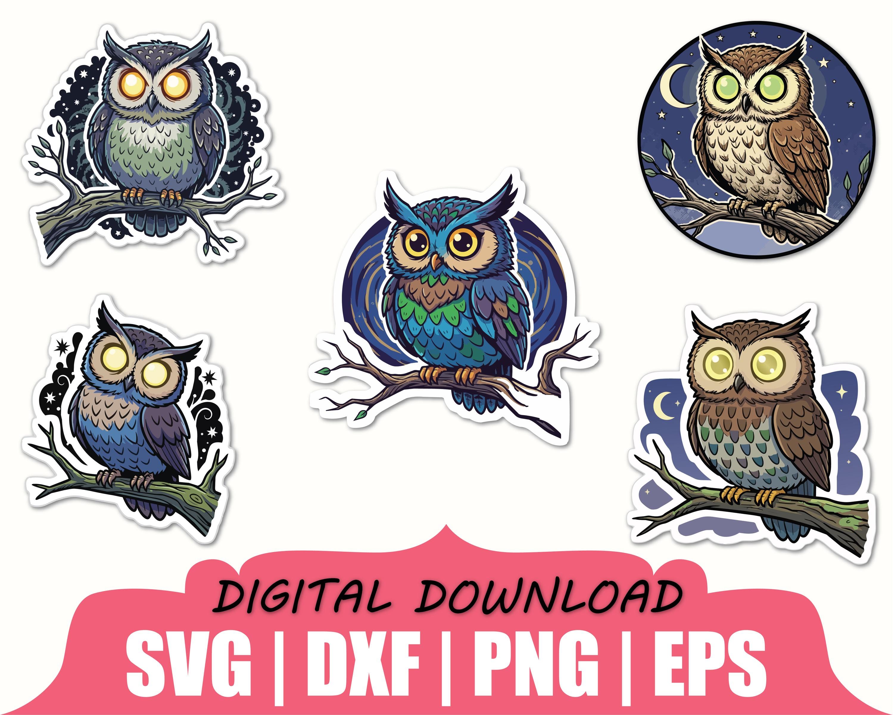 Cartoon Owl Sticker Svg, Dxf, Png