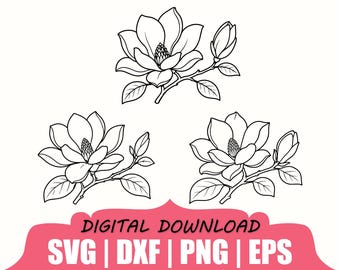 Magnolia Flower Silhouette, Svg, Dxf, Png