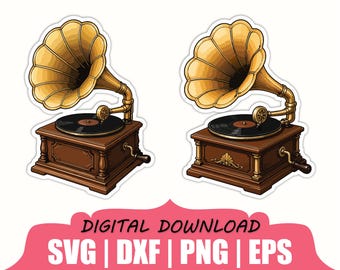 Gramophone Sticker Svg, Dxf, Png