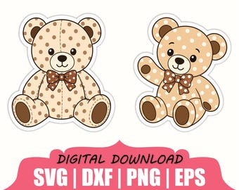 Polka Dot Teddy Bear Sticker Svg, Dxf, Png