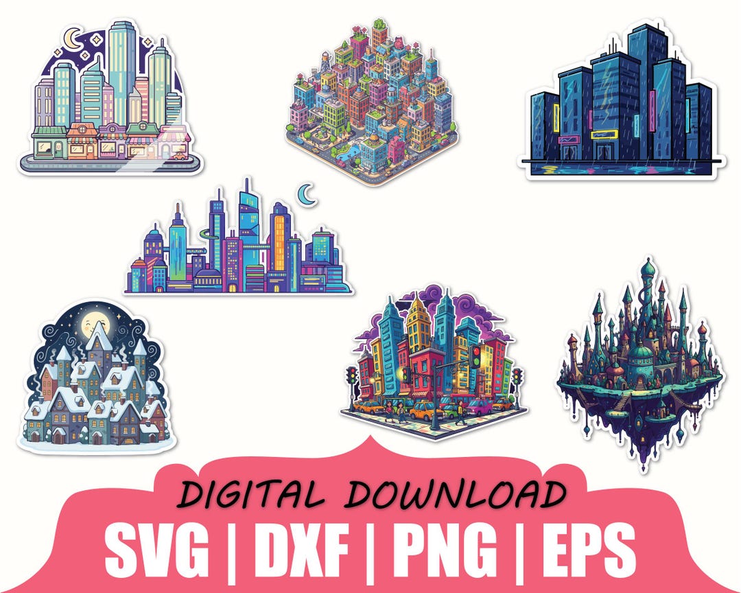 City Building Sticker Svg, Dxf, Png, Digital Download - Etsy