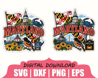 Staat Mariland Sticker Svg, Dxf, Png