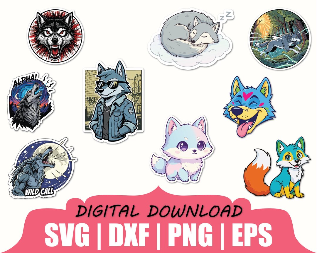 Wolf Mini Sticker Wolf Stickers Pack Svg, Dxf, Png - Etsy