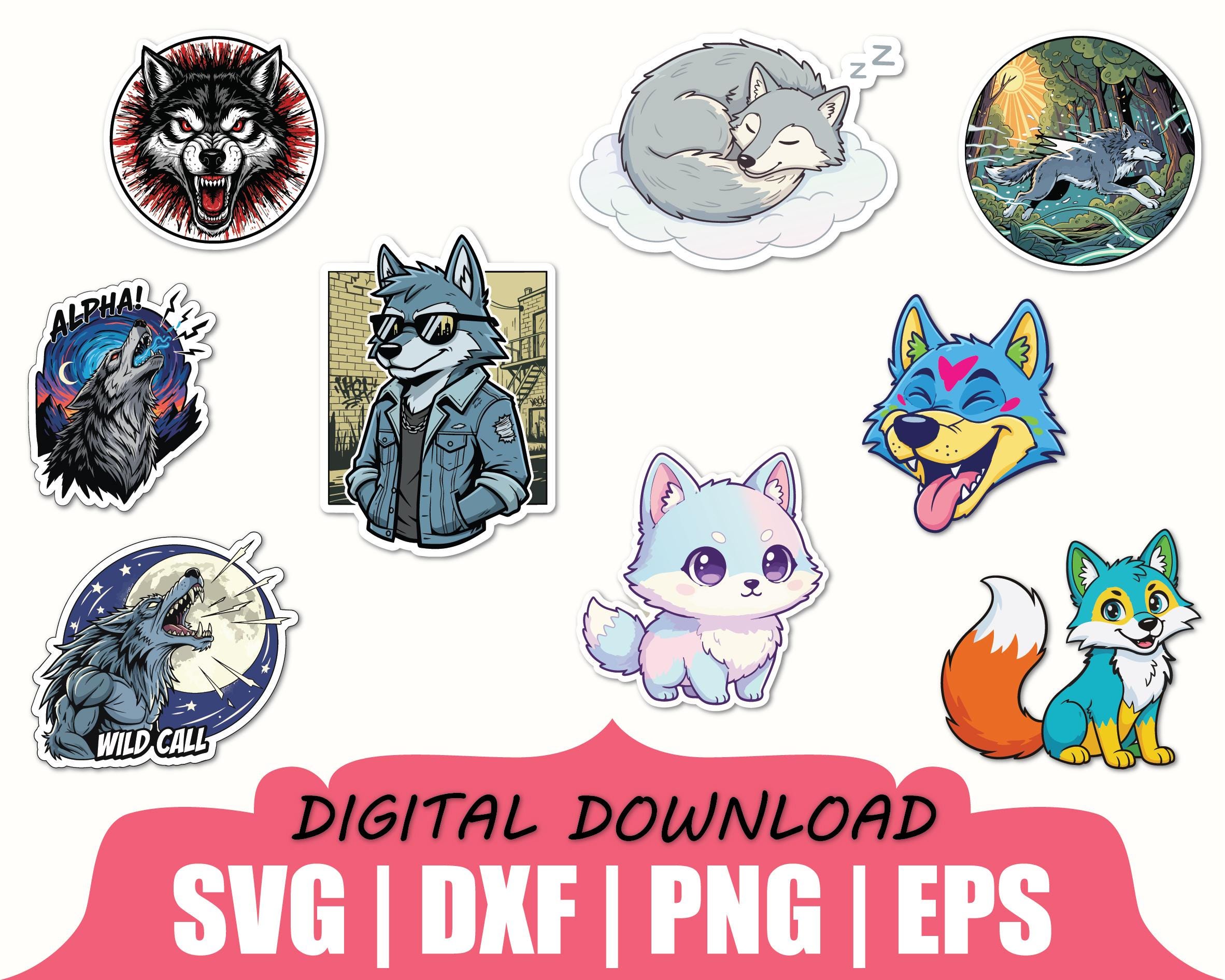 Wolves Sticker Template Wolf Stickers Pack Svg, Dxf, Png - Etsy