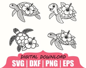 Floral Seal Turtle Silhouette, Svg, Dxf, Png