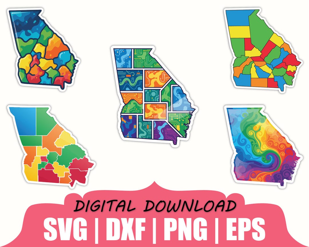 Colorful Georgia State Map Sticker Svg, Dxf, Png - Etsy