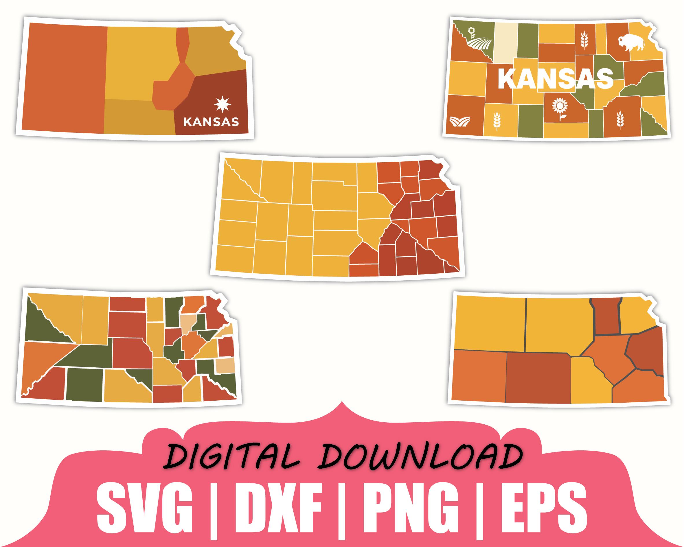 Colorful Kansas State Map Sticker Svg, Dxf, Png - Etsy