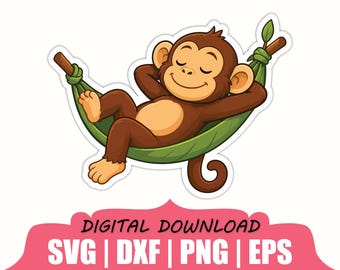 Relaxed Monkey Sticker Svg, Dxf, Png