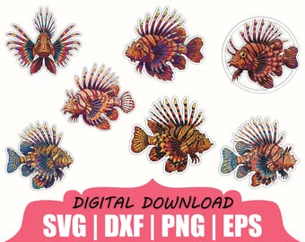 Lion Fish Sticker Svg, Dxf, Png