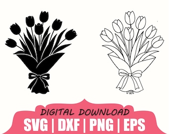 Tulip Flowers Bouquet Silhouette, Svg, Dxf, Png