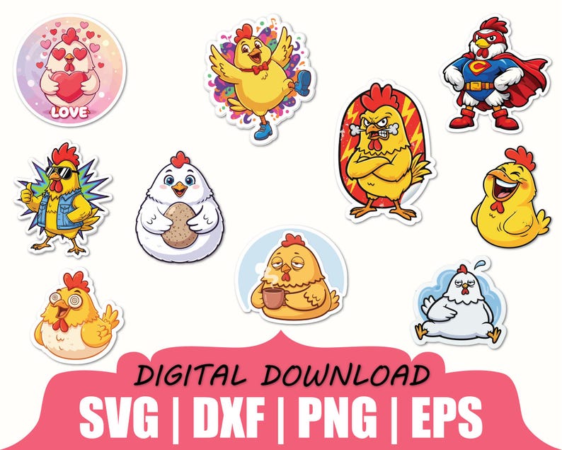 Funny Cartoon Chicken Sticker Svg, Dxf, Png, Digital Download - Etsy