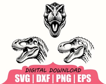 T-Rex Dinosaur Head Silhouette, Svg, Dxf, Png