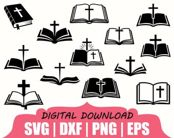 Bible with Cross Silhouette, Svg, Dxf, Png