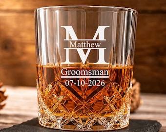 Personalized Groomsmen Whiskey Glass, Engraved Old Fashioned Tumbler, Man Gift