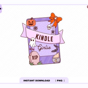 Halloween Kindle Girlie PNG, Słodki, Modny, Jesienny, Spadek, Halloween, Upiorny Duch, Dynia, Książkowy PNG do Naklejek, Zakładek, Użytku Komercyjnego