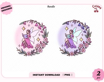 Fairy Tale Bookish PNG, Cute Trendy Bookish Reading Fairy Floral Kindle Girlie Book Lover Reader Png for stickers, Bookmarks, Commercial Use