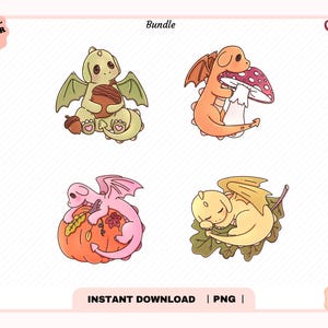 Autumn Dragon Bundle PNG, Trendy Cute Aesthetic Fall Cozy Season Reader Halloween Bookish Kindle png Stickers, Bookmarks, Commercial use