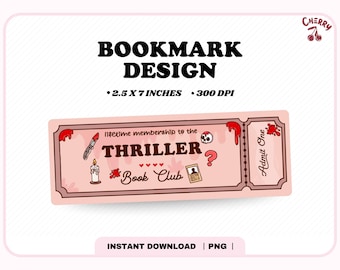 Thriller Book Club Ticket Lesezeichen PNG, süßes trendiges Horror Thriller True Crime Scary Book Reader druckbares Lesezeichen png für kommerzielle Nutzung