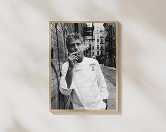 Anthony Bourdain Wall Art Print, Black and White Chef Poster, Urban Street Photography Decor, Kitchen Wall Decor, Digital Poster