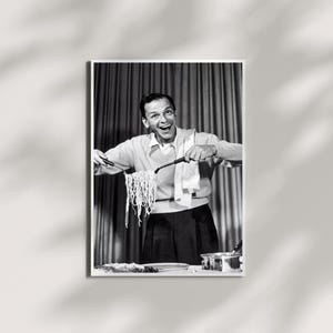 Frank Sinatra Kitchen Poster Print, Spaghetti Pasta Wall Art, Black and White Vintage Photo, Italian Kitchen Decor, Music Legend Print