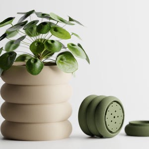 Maceta moderna de interior con drenaje - Maceta minimalista impresa en 3D - Diseño apilable de forma suave
