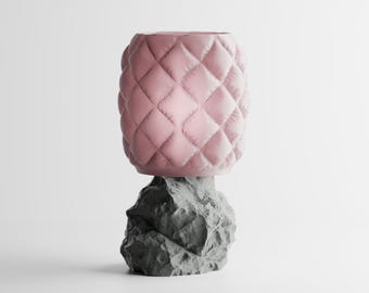 Gewatteerde kussentafellamp met rotsvoet - 3D-geprinte gezwollen lampenkap