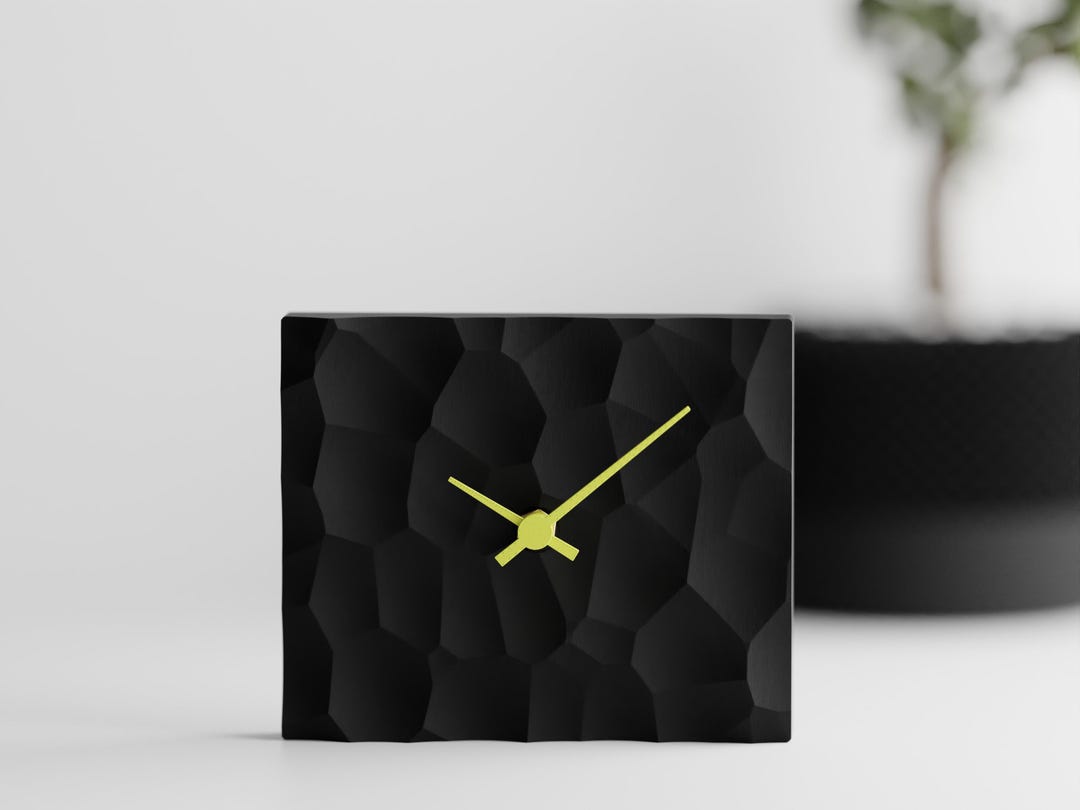 Geometric Stone Texture Desk Clock – Modern Polygon Surface Table Clock ...