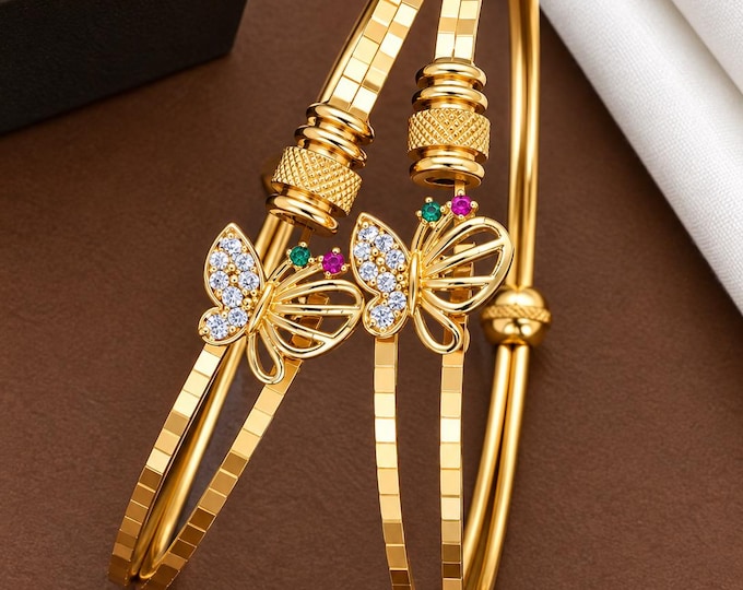 Gold Butterfly Bangle Bracelet, Crystal Cuff Jewelry, Elegant Women’s Bracelet