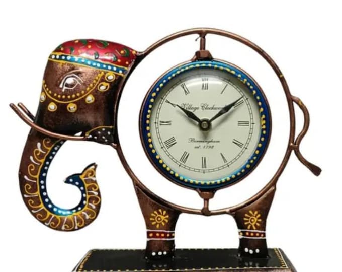 Vintage Indian Folk Art Clock Decorative Table Clock Traditional Home Decor