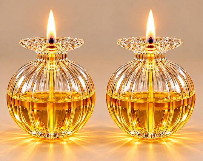 Clear Glass Diya Oil Lamp, Crystal Deepak for Pooja Mandir