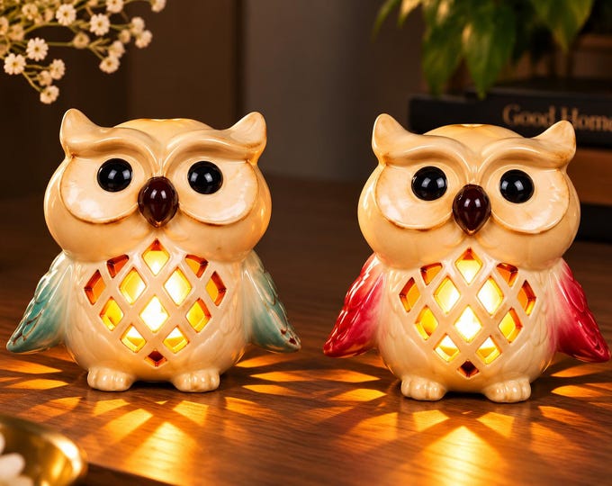 Ceramic Owl Tealight Candle Holder, Bird Lantern, Boho Home Decor, Owl Gift