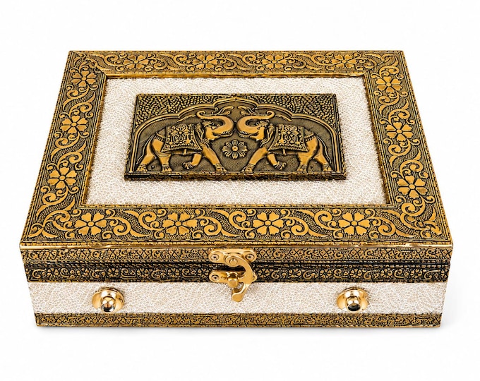 Handcrafted Indian Wooden Jewelry Box Elephant Decorative Storage Vintage Keepsake Box Traditional Rajasthani