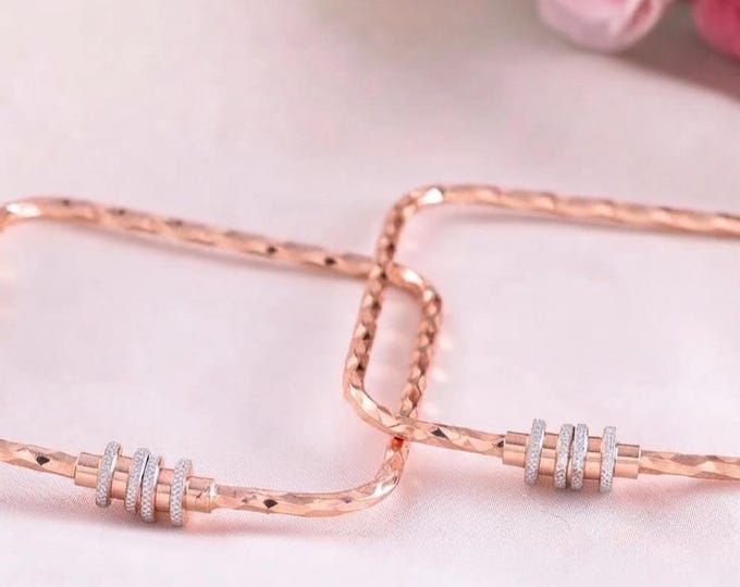 Rose Gold Bangles Set, Minimalist Stackable Cuff Bracelet, Elegant Everyday Jewelry for Women