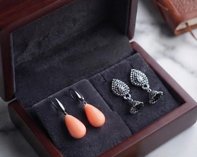 Peach Earrings and Oxidized Silver Jhumka Set