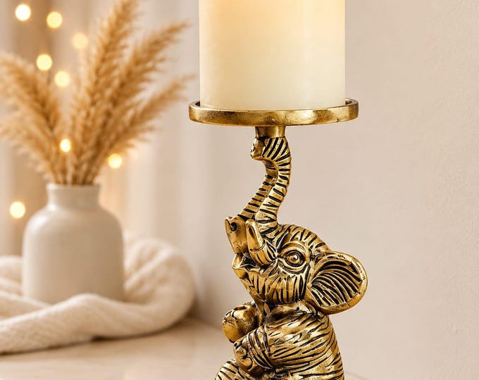 Gold Elephant Candle Holder, Tealight Figurine, Elegant Home Decor