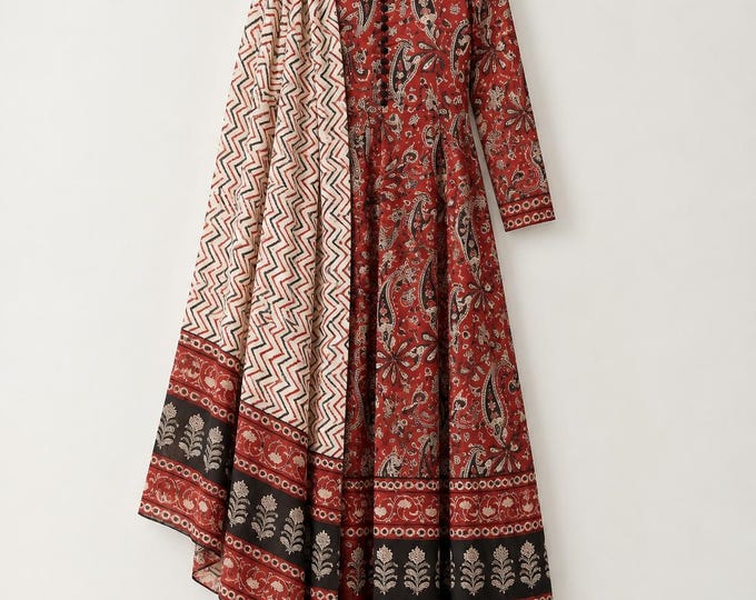 Printed Cotton Kurta Set With Dupatta, Indian Ethnic Dress, Women’s Traditional Outfit