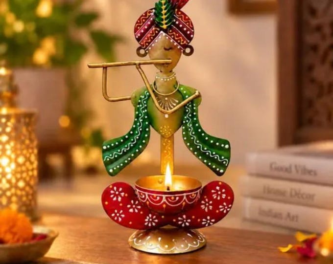 Handcrafted Krishna Flute Figurine, Indian Wall Decor, Rajasthani Art, Hindu Home Decor