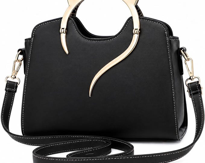 Women’s Handbag with Gold Cat Handle, Elegant Shoulder & Crossbody Bag