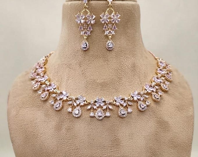 Gold Plated Jewelry Set, Fashion Jewelry Necklace and Earrings, Love Gift for Her