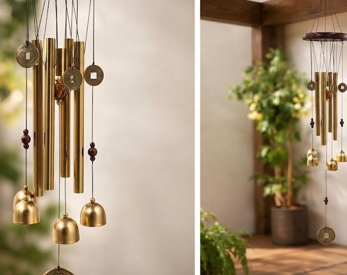 Modern Feng Shui Wind Chime, Metal Bells Coins Indoor Outdoor Home & Office Decor Piece