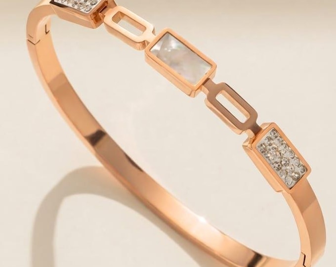 Rose Gold Crystal Cuff Bracelet, Rhinestone Statement Bangle, Adjustable Open Cuff Jewelry