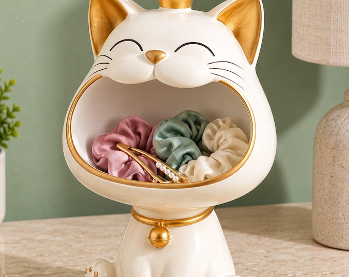 Cat Wall , White Gold Cat , Animal Decor, Nursery Bedroom Vanity