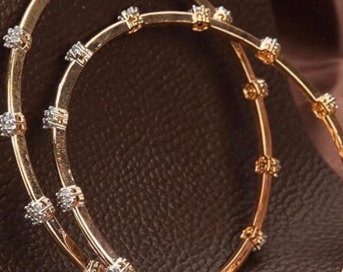 Gold Plated Diamond Bangles, CZ Stone Bangle Set, Indian Wedding Jewelry, Minimalist Gold Bracelets