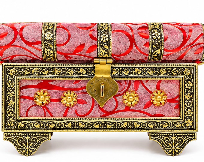 Indian Wooden Jewelry Box, Handcrafted Rajasthani Storage Chest, Decorative Trinket Box, Traditional Gift