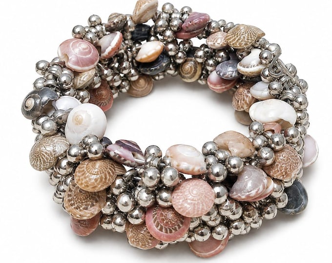 Handmade Seashell Bracelet Silver Beaded Shell Jewelry Boho Beach Bracelet Coastal Gift for Women