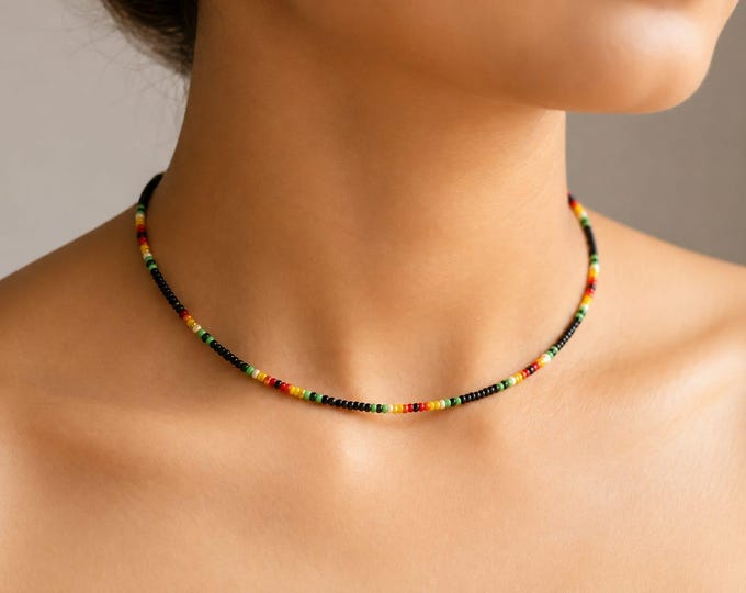 Colorful Beaded Choker Necklace, Rainbow Seed Bead Necklace, Daisy Flower, Summer Gift