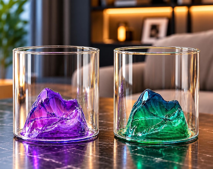 3D Landscape Drinking Glass, Borosilicate Whiskey Glass, Colored Mountain Cup