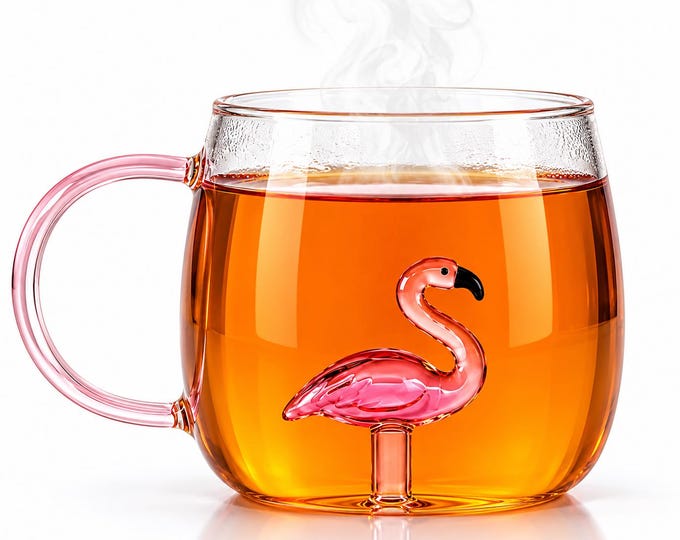 Pink Flamingo Glass Mug, 3D Bird Tea Cup