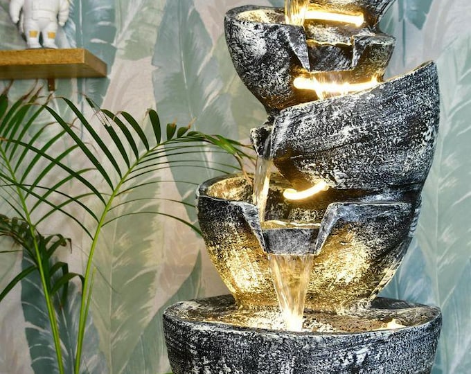 Grey Multi Bowl Stone Water Fountain
